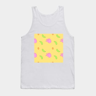 Background illustration yellow, with flowers, green leaves, plant, botany, decorative design pattern Tank Top